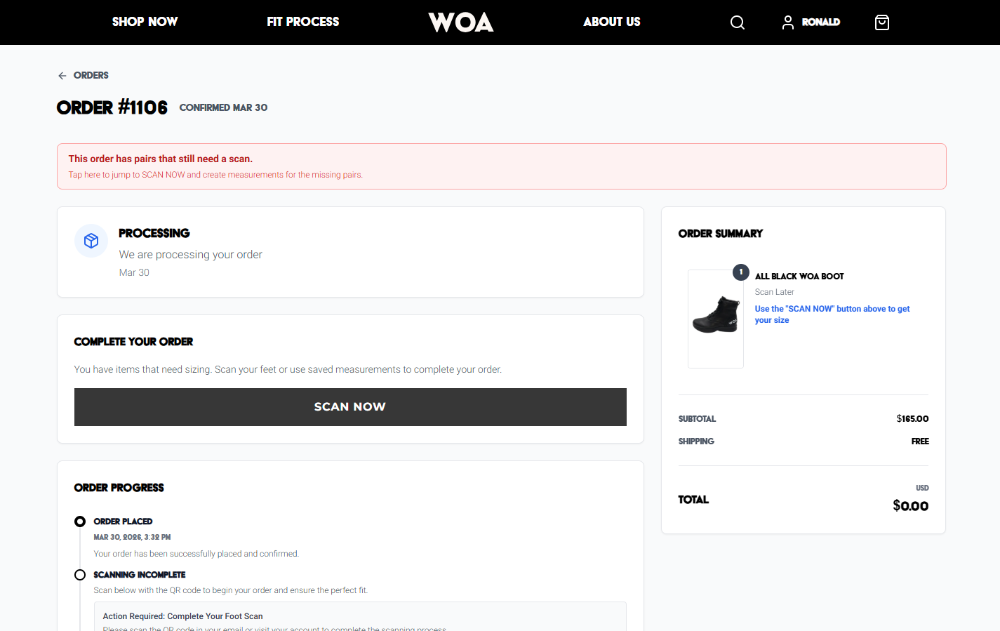 Phone showing foot scanning interface