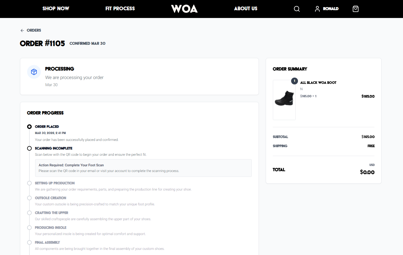 Order process status