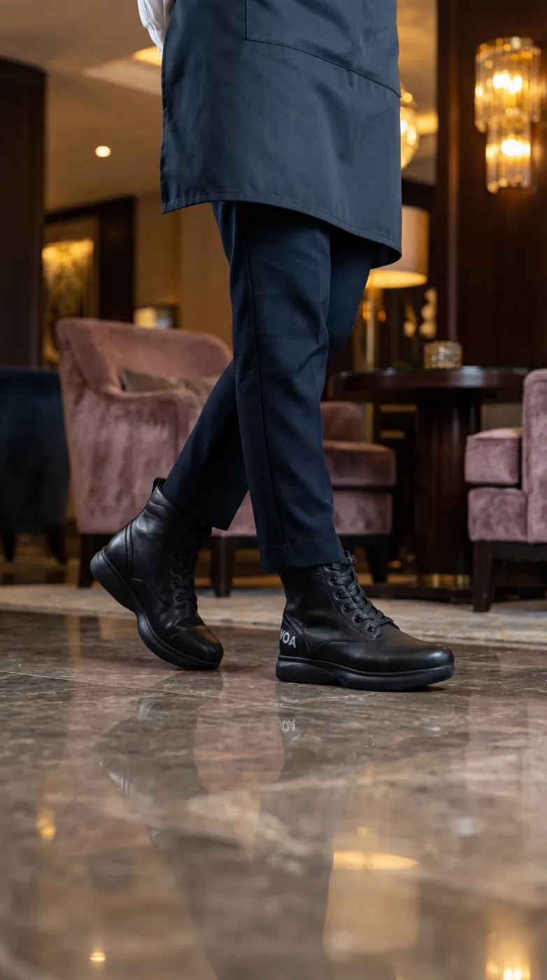 Hospitality professional wearing Walking On Air shoes